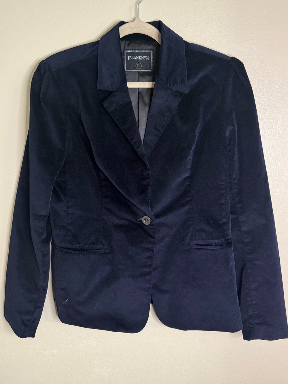 Blank NYC Navy Velvet Single-Button Blazer